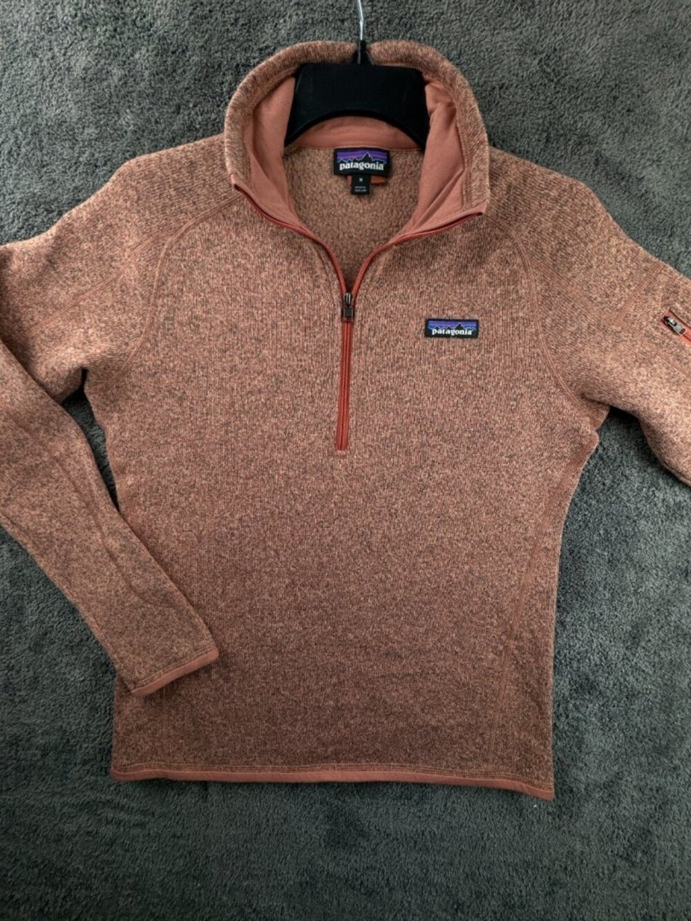 Patagonia Women Jacket Orange 1/3 Zip Pullover Medium Fleece Lined W Logo Adult